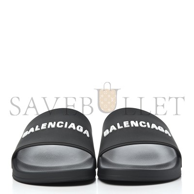 BALENCIAGA PVC LOGO MENS POOL SLIDE SANDALS BLACK 